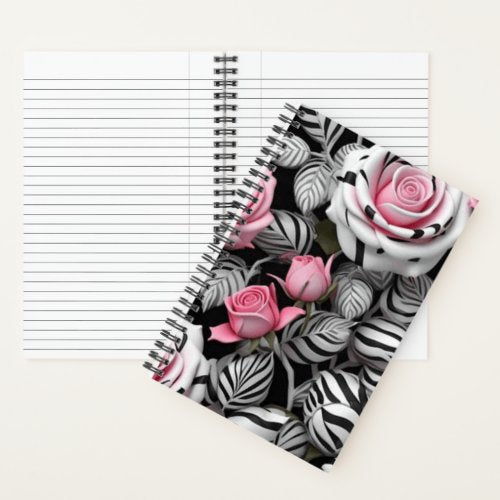 Zebra Stripe Roses Spiral Notebook