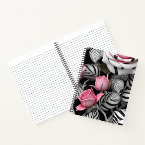 Zebra Stripe Roses Spiral Notebook
