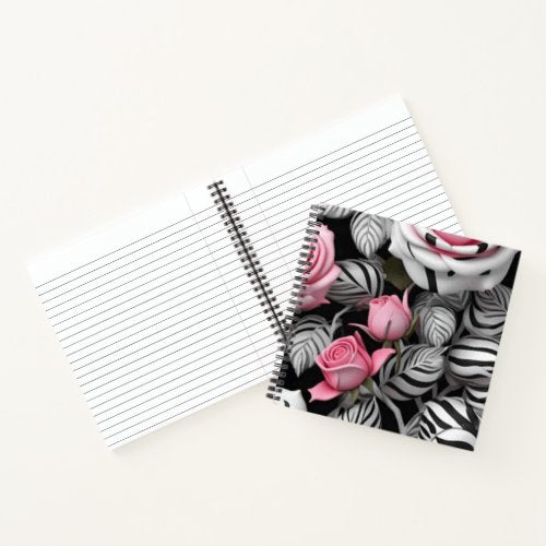Zebra Stripe Roses Spiral Notebook